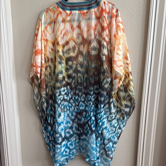Neiman Marcus Colorful Animal Print Bohemian Beaded Tunic Top - Picture 4 of 4
